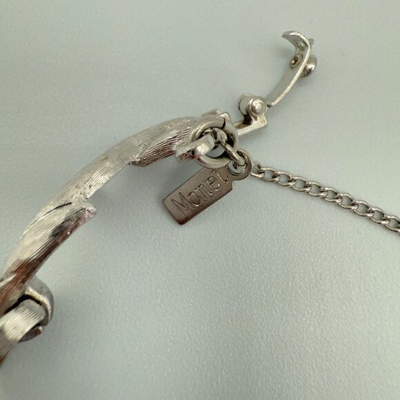 Vintage Monet Brushed Silver Leaf Design Bracelet with Safety Clasp - Picture 11 of 16